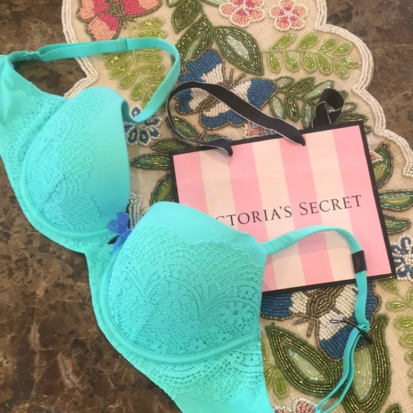 New! Victoria’s Secret Body by Victoria Lightly Lined Lace Demi Bra 32 DD Aqua - Picture 2 of 9